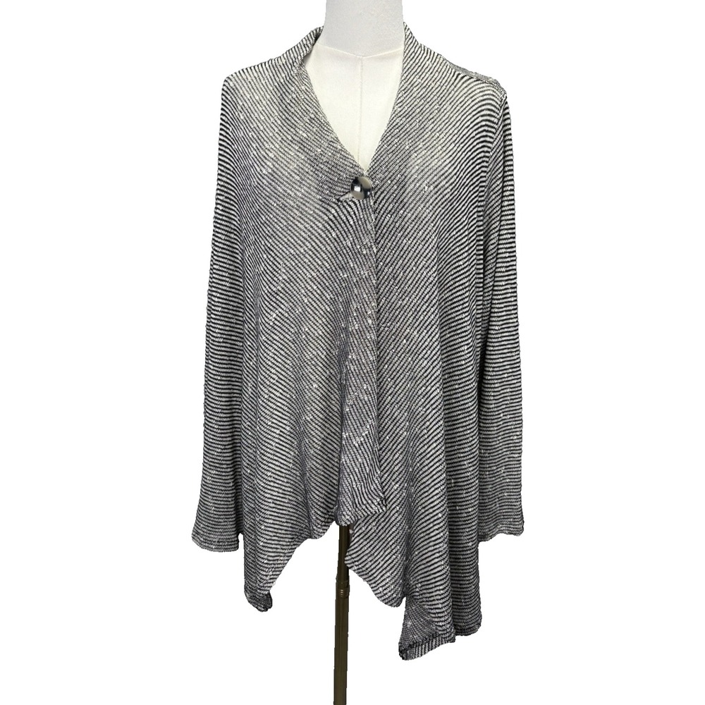 AB Studio Womens L Black White Cardigan Draped Asymmetrical Knit Sweater Artsy
